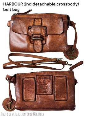 Harbour 2nd Leather LUNA Belt Bag Crossbody Purse Handbag distressed Age Cognac
